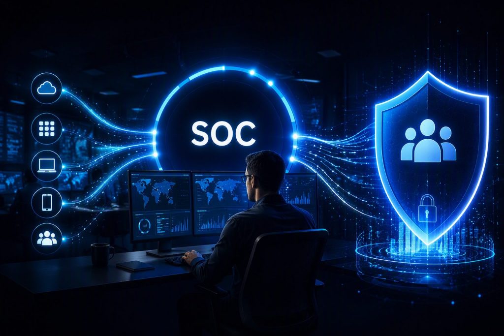 Centre des opérations de sécurité surveillant l’infrastructure télématique, les appareils connectés et les services numériques afin de détecter les menaces et de faciliter la réponse aux incidents.