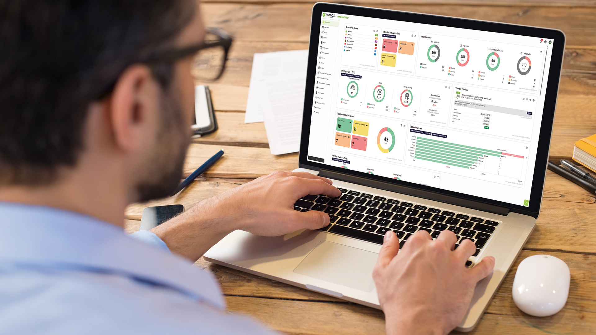 tableau de bord de Targa platform affichant les données des véhicules en temps réel, les analyses IoT et les indicateurs clés de performance opérationnels
